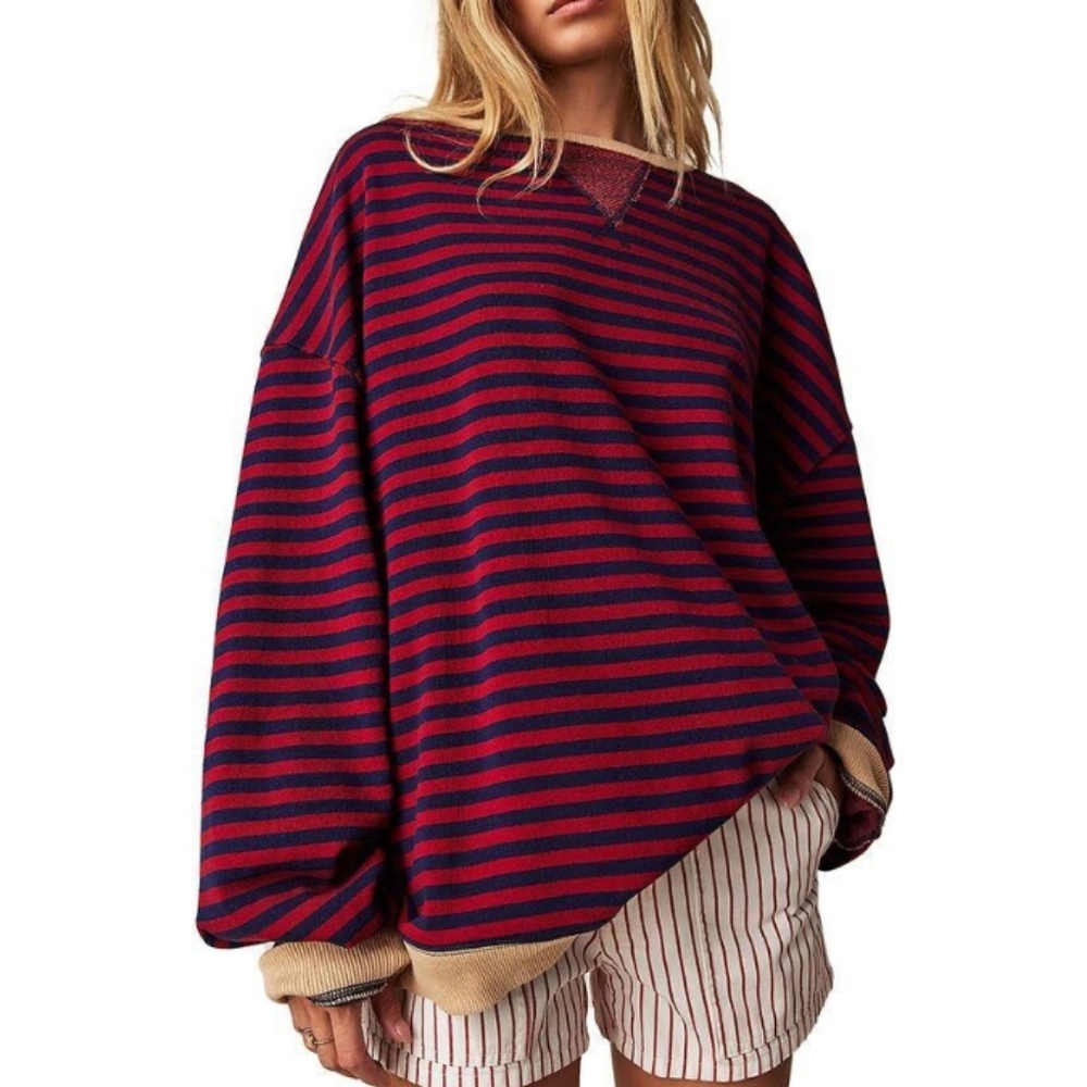 NWT Free People We The Free Classic Striped Oversized Crewneck Nautical Combo